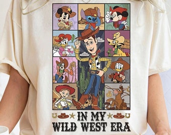 Camisa vintage de Disney Pixar Toy Story, en mi camiseta de la era del salvaje oeste, camiseta Woody Bullseye Jessie Long Live Cowboy Cowgirl, viaje familiar a Disneyland