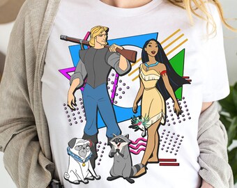 Camisa retrô dos personagens Pocahontas dos anos 90, camiseta engraçada da Disney Meeko Percy, camiseta combinando com a família Disneyland, presente de feriado do WDW Magic Kingdom