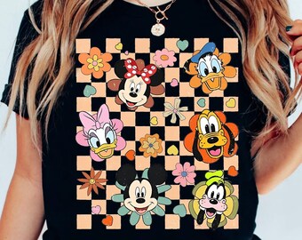 Retro Disney Epcot Flower & Garden Festival Shirt, Funny Mickey And Friends Checkered Tshirt, Wdw Magic Kingdom Tee, Disneyland Trip Outfits