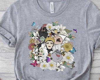 Retro Disney Villains Characters Floral Shirt, Funny Maleficent Evil Queen T-shirt, Disneyworld Family Tee, Disneyland Holiday Trip