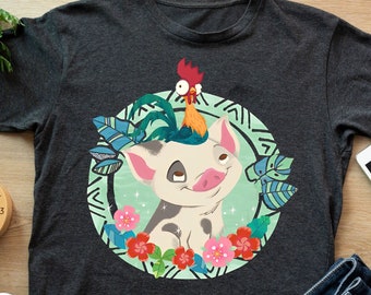 Retro Disney Moana Characters Shirt, Funny Pua And Hei Hei Floral Voyagers T-shirt, Wdw Magic Kingdom Tee, Disneyland Trip Family Outfits