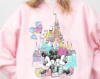 Retro Disney Aquarell Mickey Minnie Shirt, Disney Schloss T-Shirt, süßes Magic Kingdom T-Shirt, Disneyland Familienurlaub Geschenk