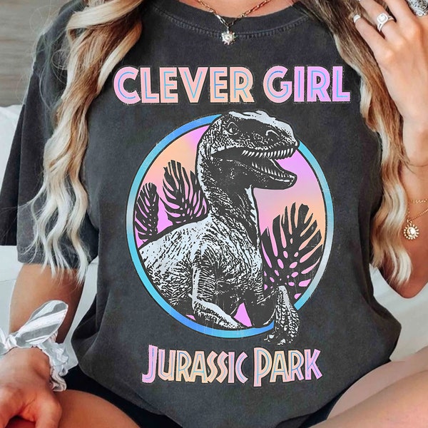 Retro Jurassic Park Shirt, Distressed Teal Raptor Clever Girl T-shirt, Jurassic World Dinosaur T-Rex Tee, Disneyland Trip Birthday Matching