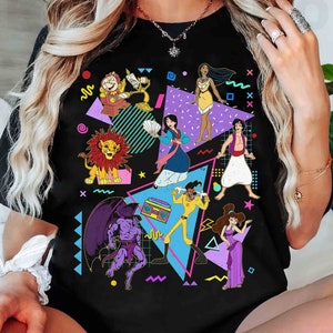 Camisa retro de personajes de Disney de los años 90, camiseta Powerline Aladdin Megara Mulan Pocahontas, camiseta de Walt Disney World, camisas a juego de Disneyland Trip