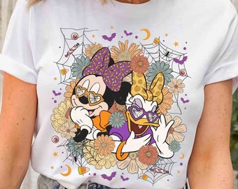 Minnie And Daisy Besties Floral Halloween Shirt, Disney Bff Halloween Matching Tshirt, Mickey's Not So Scary Party, Disneyland Girls Trip