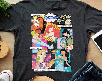 Retro Disney Princess Characters Group Shirt, Ariel Belle Moana Cinderella T-shirt, Disney Birthday Girl Trip Tee, Disneyland Family Outfits