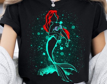 Retro Disney La Sirenita Ariel Princesa Retrato Camisa, Camiseta de cumpleañera, Disney Princess Group, Magic Kingdom, Traje de princesa