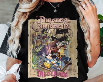 Camisa vintage dos piratas do Caribe Disneylândia, camiseta engraçada de Mickey e amigos, camisas de férias em família da Disneylândia, viagem ao Magic Kingdom