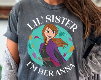 Camisa retro de la princesa Disney Frozen, camiseta divertida de Lil' Sister I'M Her Anna, camiseta Wdw Magic Kingdom, cumpleaños familiar a juego del grupo Disney