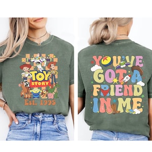 Retro 2-seitiges Pixar Toy Story Est 1995 Shirt, Sie haben einen Freund in mir T-Shirt, Woody Buzz Lightjahre, Disneyland Familienurlaub Urlaub Geschenk