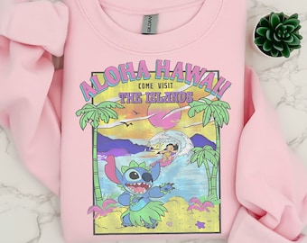 Retro Disney Lilo Stitch Aloha Hawaii Come Visit The Islands Shirt, Funny Cute Stitch T-shirt, Disney Family Matching Tee, WDW Magic Kingdom