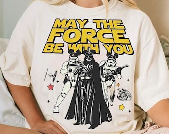 Disney Star Wars Vintage Shirt, Funny Darth Vader & Stormtrooper Mickey Ears T-shirt, Galaxy'S Edge Trip Tee, May The Force Be With You