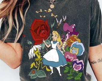 Vintage Disney Alice Floral In Wonderland Shirt, Disney Princess T-shirt, Verjaardag Girl Trip Tee, Disneyland Trip Family Holiday Outfit