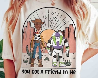 Camisa vintage de Disney Toy Story, tienes un amigo en mí camiseta, camiseta de Woody y Buzz Lightyear, viaje a Disneyland, regalo de cumpleaños de Toy Story