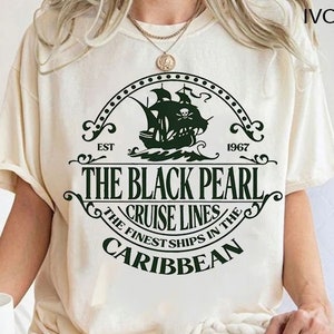 Camiseta vintage de Piratas del Caribe de Disney, Camiseta retro de Black Pearl Cruise Lines, Camiseta Wdw Magic Kingdom, Viaje a juego de Disneyworld