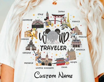 Camisa personalizada de Disney Epcot Center World Traveler, divertida camiseta vintage de Mickey y sus amigos, camiseta de Disney World Adventure, viaje a Disneyland