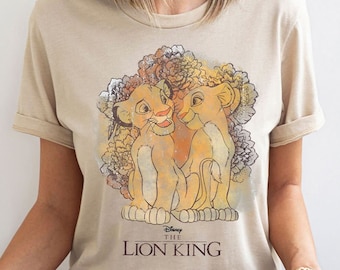 Vintage Disney The Lion King Shirt, Retro Simba And Nala Watercolor Graphic T-shirt, Funny Disney Matching Tee, Disneyland Family Gift