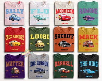 Vintage Disney Cars Characters Group Shirt, Lightning Mcqueen & Tow Mater T-Shirt, Birthday Boy Trip Tee, Disneyland Family Vacation 2025
