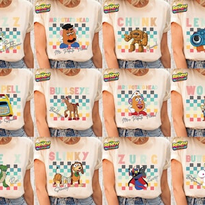 Disney Pixar Toy Story Group Shirt, Retro Disney All Characters Matching Tshirt, Buzz Woody Jessie Slinky Aliens Rex, Disneyland Family Trip