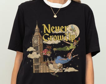 Vintage Peter Pan Never Grow Up Shirt, Disney Tinker Bell Wendy Flight Neverland Retro Tshirt, The Magic Kingdom, WDW Disneyland Trip Shirts