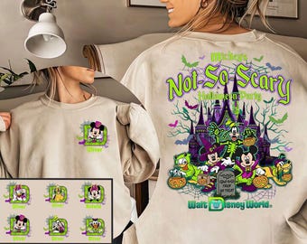 Chemise de costume d'Halloween personnalisée Mickey et ses amis recto-verso, t-shirt citrouille squelette Mickey, fête pas si effrayante Mickey, royaume magique
