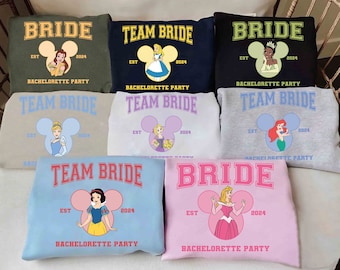 Custom Disney Princess Bachelorette Party Shirt, Disney Tiana Ariel Elsa Rapunzel Bride Squad T-Shirt, Disney Bridesmaid Tee, WDW Family