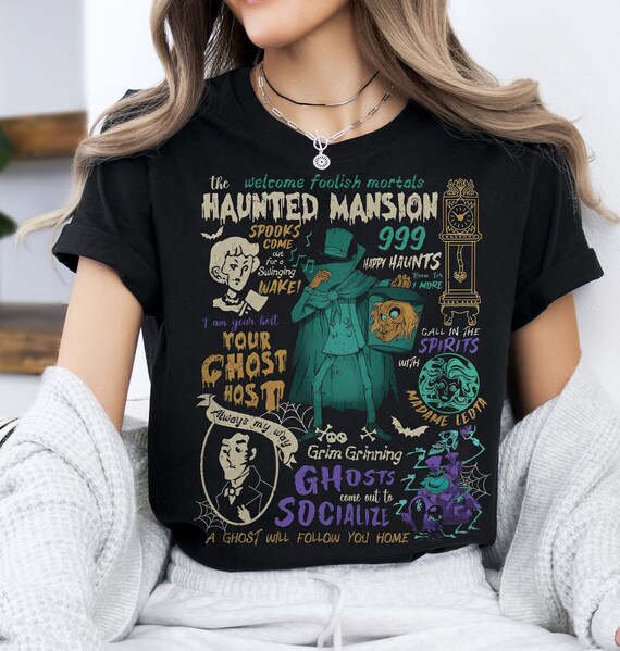 Vintage Disney Haunted Mansion Halloween Shirt, Disney Hitchhiking Ghosts Madame Leota Hatbox Ghost T-Shirt, Mickey'S Not So Scary Party Tee