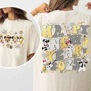 2-Sided Disney Mickey New Year&#39;S Eve Party 2025 Shirt, Mickey & Friends Happy New Year Fireworks Tshirt, WDW Magical Place on Earth Gifts