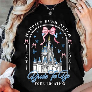 Custom Disney Castle Bride Coquette Bow Shirt, Disney Bachelorette Party Tshirt, Bridal Shower Gift, Happily Ever After, Disney Bride Tee