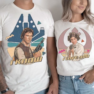 Koszulka dla par Princess Leia Han Solo, koszulka I Love You I Know, rodzinna wycieczka Galaxy's Edge, koszulki Magic Kingdom, koszulka Star Wars Day 2025