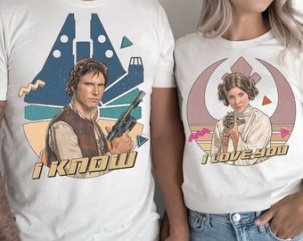 Shirt prinses Leia Han solo stel, I Love You I Know T-shirt, Galaxy's Edge familie-uitstapje, The Magic Kingdom-shirts, Star Wars Day 2025-T-shirt