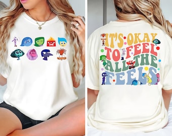 Retro 2-Sided Disney Pixar Inside Out Shirt, It'S Okay To Feel All The Feels T-Shirt, Mental Health Tee, Disneyland Family Vacation Trip