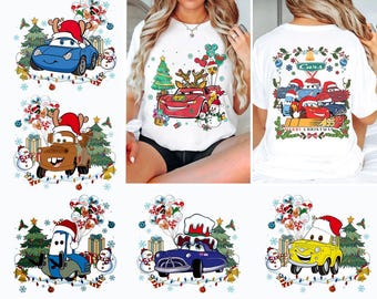 Personalized Disney Cars Merry Christmas Sweatshirt, Mcqueen Mater Doc Sally Luigi Guido Xmas Tshirt, Disney Christmas Family Matching Shirt