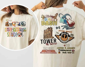 Retro 2-seitiges Hollywood Studios Shirt, lustiges Micky und Freunde T-Shirt, Tower Of Territory T-Shirt, Disneyland Familienurlaub 2025 Reise