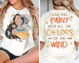 Bonita camiseta con retrato de Pocahontas de Disney de 2 caras, Camiseta Meeko Afternoon Dreaming, Camiseta Wdw Magic Kingdom, Trajes familiares de viaje a Disneyland