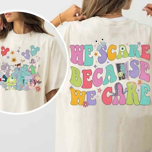 Camiseta retro de 2 caras de Disney Monster Inc de los años 90, Camiseta We Scare porque nos importan los globos de Mickey, Camiseta Mike y Sulley de Disney Monsters University
