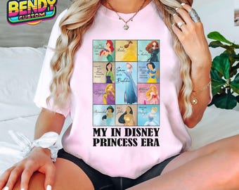 Shirt In My Disney Princess Eras, T-shirt Disney Princess Tour, schattige Aurora Ariel Belle Assepoester Tiana, bijpassende Disney-verjaardagsmeisjes