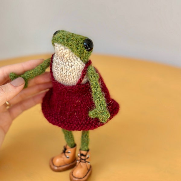 Knitted Frog with Skirt, Handmade collection of toys