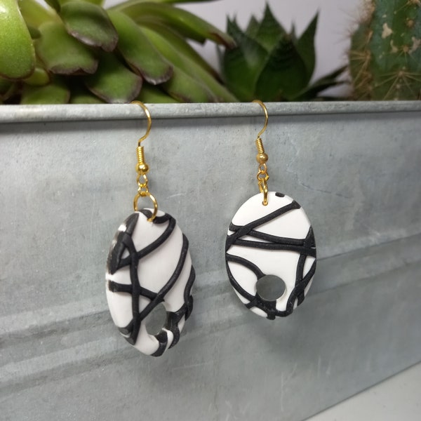 Black and white drop earrings