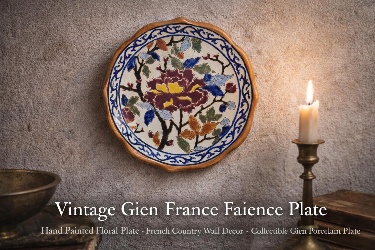 Vintage Gien France Faience Plate – Hand Painted Floral Plate