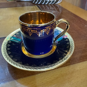 lovely Limoges cobalt and gold coffee cup