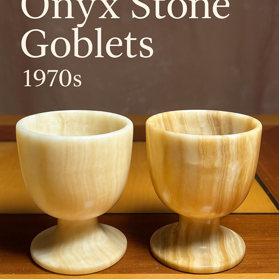 Pair of Vintage Onyx Stone Goblets – Hand Carved Decorative Cups, 1970s ...