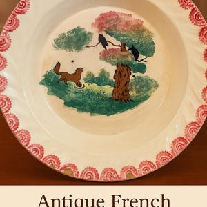 Antique French Badonviller Plate – “Le Corbeau et le Renard” La Fontaine Fable, 19th c. Transferware