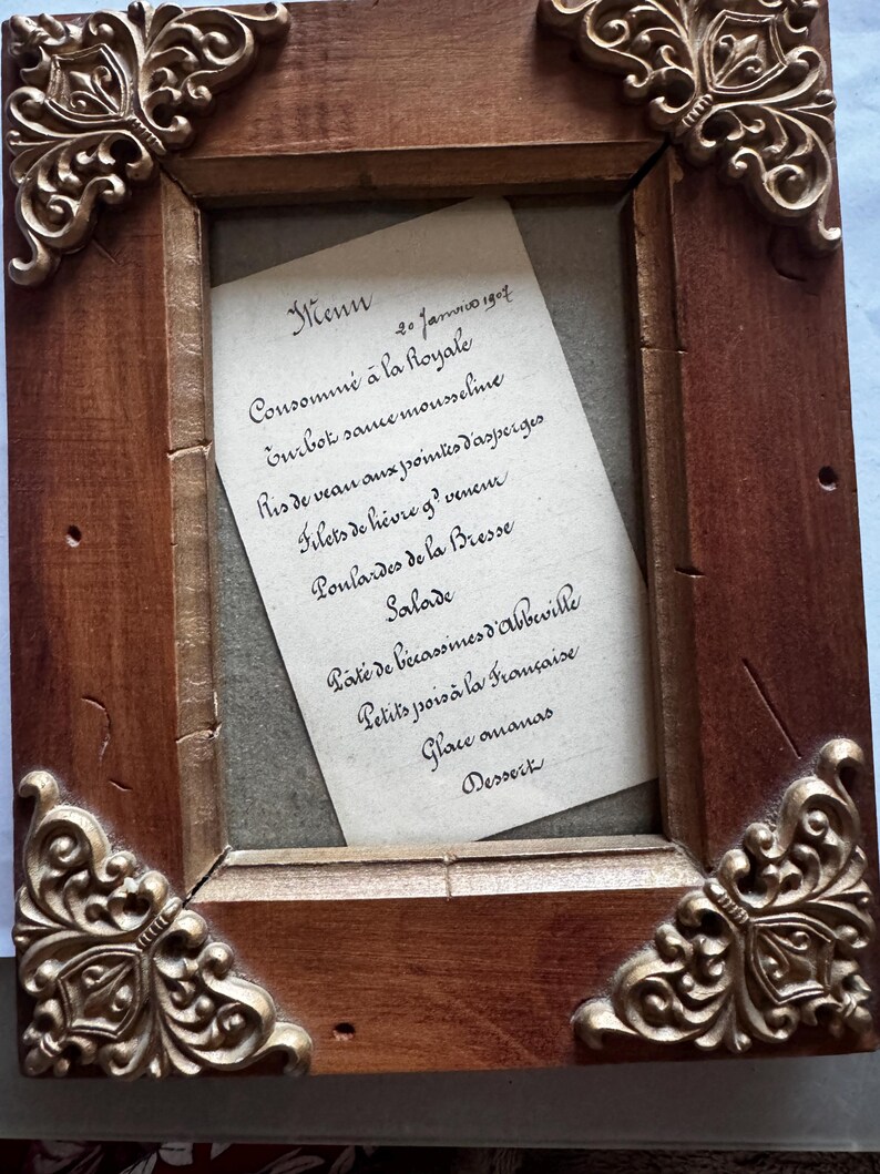 Antique French Dinner Menu Dated 1907 Framed – Handwritten Belle Époque ...