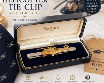 Pinza para corbata con forma de helicóptero, regalo para piloto – Barra para corbata vintage en tono dorado – Regalo de aviación para él – Soporte para corbatas London – Con caja