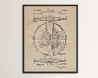 Vintage Flying Saucer Patent Print VTOL Craft, United States Blueprint, Retro Poster, UFO Wall Art Print Bob Lazar Area51, Drawing, Wall Art