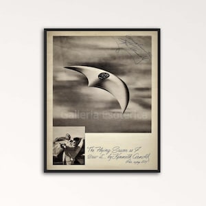 Kenneth Arnold UFO Sighting 1947, Signed Printable Vintage Photo Drawing Flying Saucer UFO UAP, Sighting Aliens Roswell Area 51, Mt Rainier