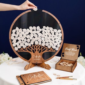 Alternativa de livro de visitas de casamento personalizado, livro de visitas de árvore genealógica de casamento - madeira, decoração rústica de casamento