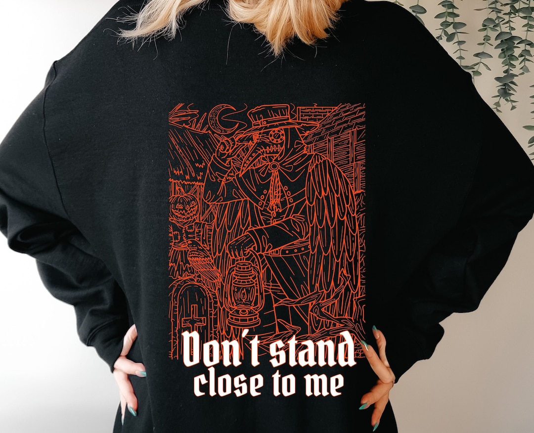 Weirdcore Crew Neck Sweater Don't Stand Close to Me Plague Doctor Black