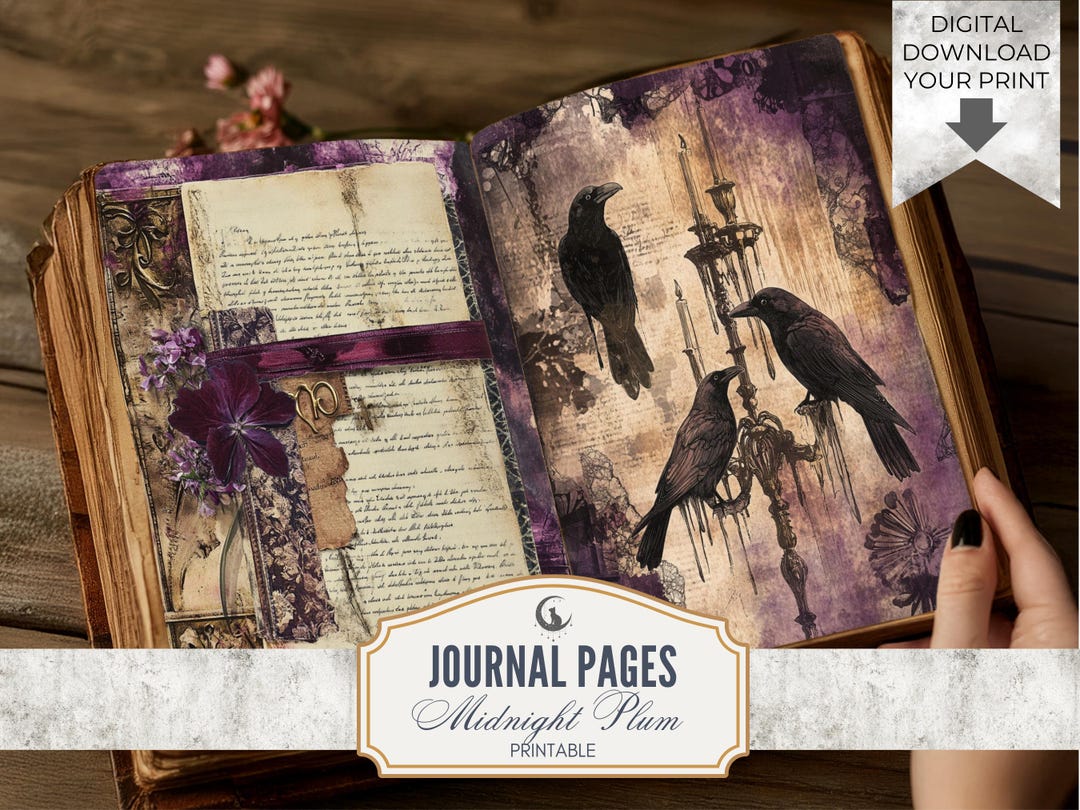 Gothic Halloween Junk Journal Pages Plum Toned Ephemera Printable Dark ...